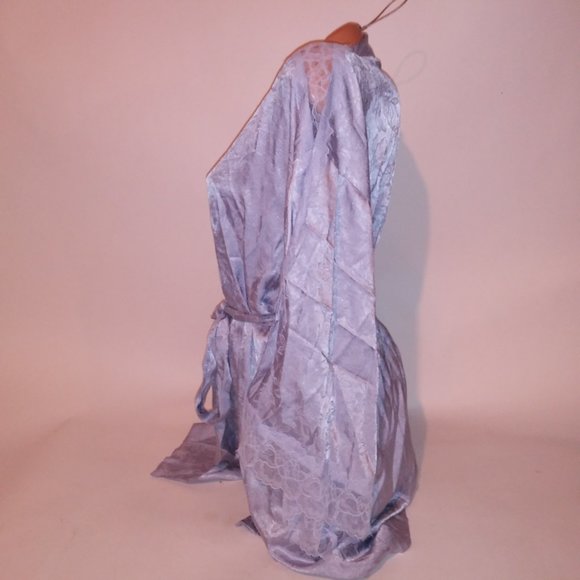 Victoria Secret Sleepwear Lingerie Robe Kimono Floral Blue Lace Trim Luxe Collec - Picture 7 of 12